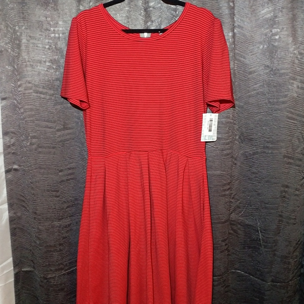 Candy apple red black micro stripes pockets Amelia